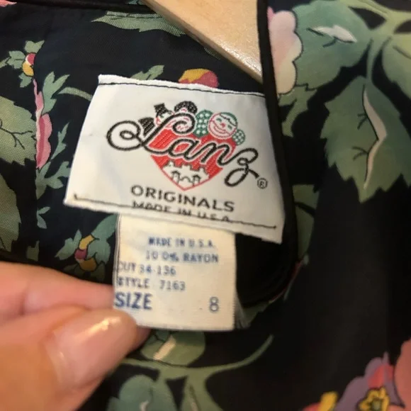 Vintage Lanz Originals Black Floral Dress Puff Sleeves 1980s Pristine Pockets - Picture 7 of 8